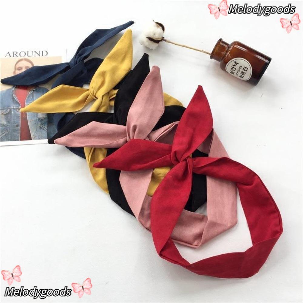 MELODG ที่คาดผมหนังนิ่ม,สีทึบ Twist สไตล์กระต่ายหูริบบิ้น,ริบบิ้นรายละเอียดกระต่ายหูออกแบบพิมพ์ CROSS Bowknot Cross Bowknot Hairband ชุดลําลอง