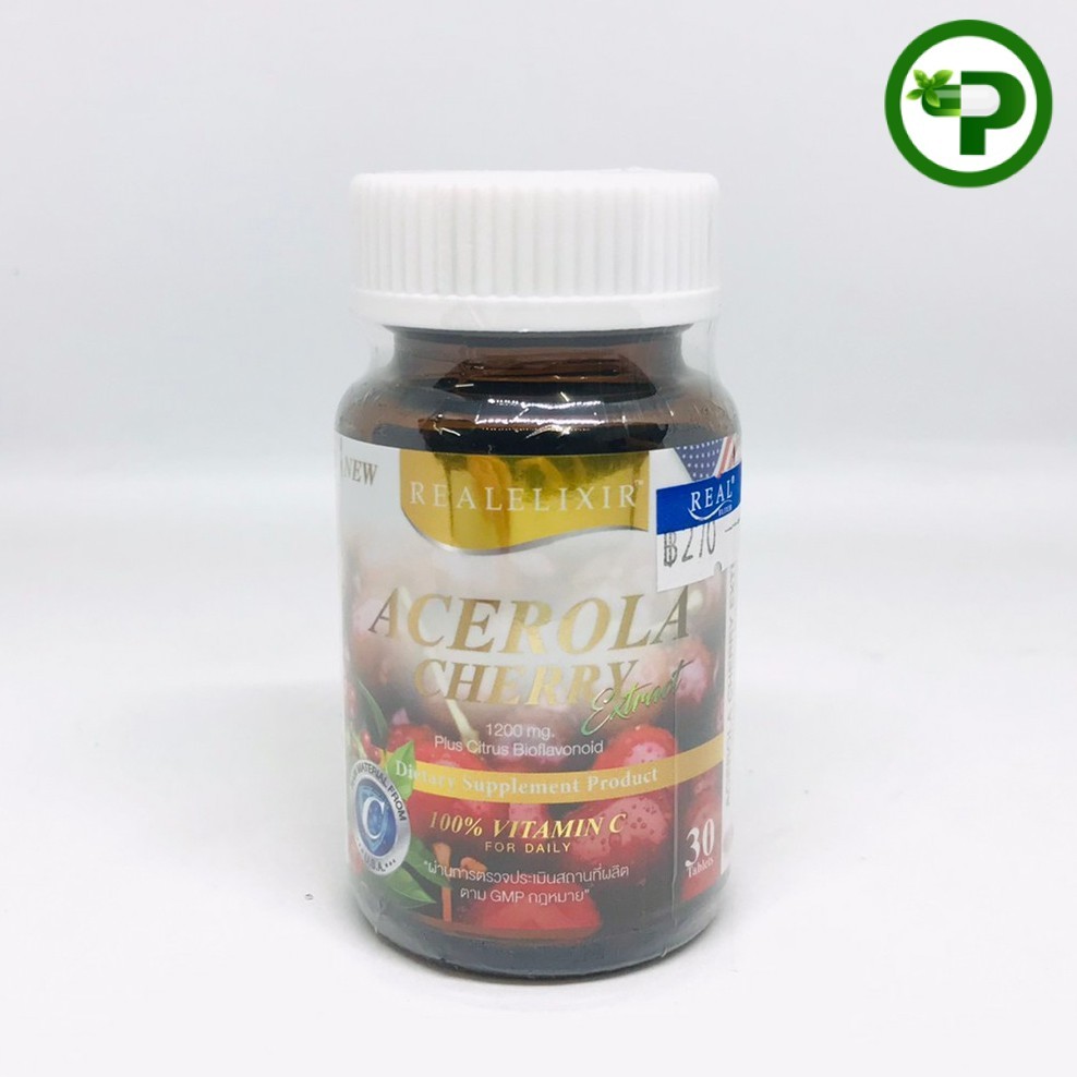 Real Elixir Acerola cherry (อะเซโรล่า เชอรี่ สกัด) 1,200 mg. 60 เม็ด