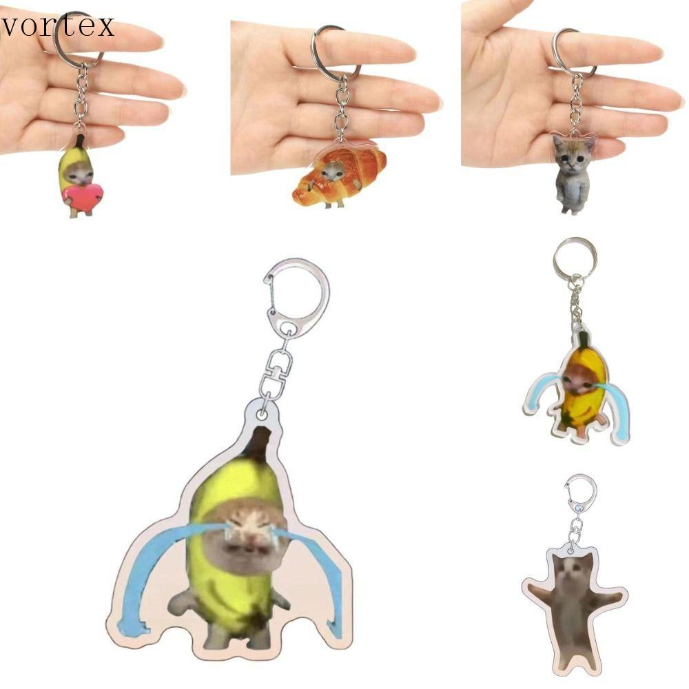VORTEXG Happy Banana Cat พวงกุญแจ, จี้กล้วย Cat Banana Cat ห่วงโซ่โทรศัพท์มือถือ, พวงกุญแจ DIY เครื่
