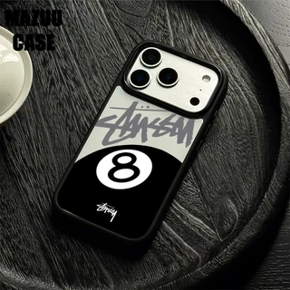 เคสไอโฟน TPU ขอบดำ หลังแข็งใส กันกระแทก ลายลูกบิลเลียด 8 และกราฟฟิตี้สไตล์สตรีท สำหรับ iPhone 17 16 15 14 13 12 11 Pro M
