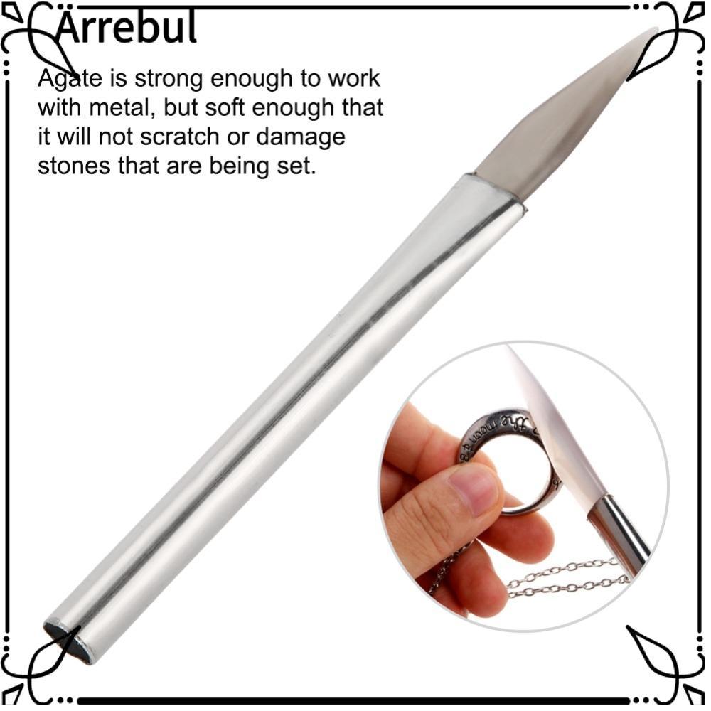 ARREBUL Agate Burnisher, Agate Tool Tipped Agate Jewelry Burnisher, Precision Silver Handle Polishin