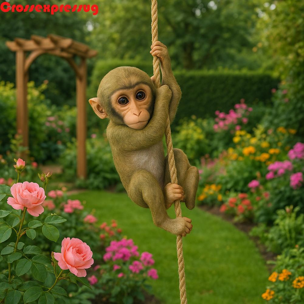 เครื่องประดับแขวนลิง กระแสน้ําวน, Weatherproof Handmade Garden Climbing Monkey Figurine, Creative Re