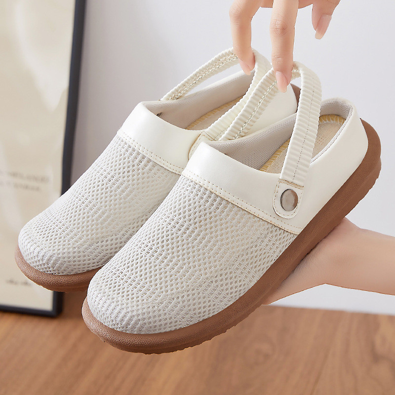 ญี่ปุ่น Simple Baotou Half Slip-On รองเท้าผู้หญิงสีทึบ Soft Sole All-Match Casual รองเท้าแม่รองเท้าแตะกลางแจ้ง