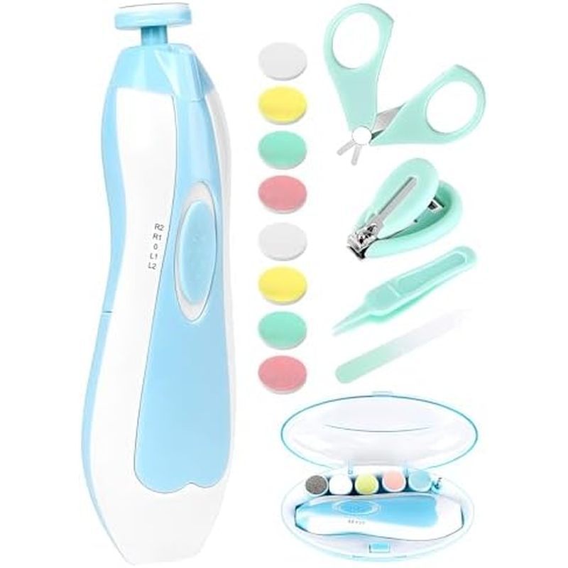 Electric Nail File Drill for Baby No Sharp Claws Hurt, 6 in 1 Safety Cutter Trimmer Clipper for Toes