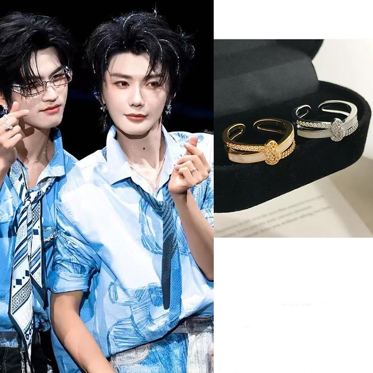 [คลังสินค้าพร้อม] Hao Yiran Cloud Flag Same Style Silver Cross Diamond Ring Cloudy Simple Ring