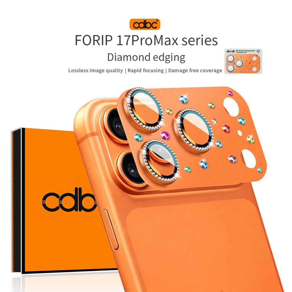 CDBC One Piece Full สีสันเพชรกล้องเลนส์ Protector สําหรับ iPhone 17 Pro / 17 Pro Max AR + AF HD Anti-Scratch Bling Rhinestone เลนส์ Guard