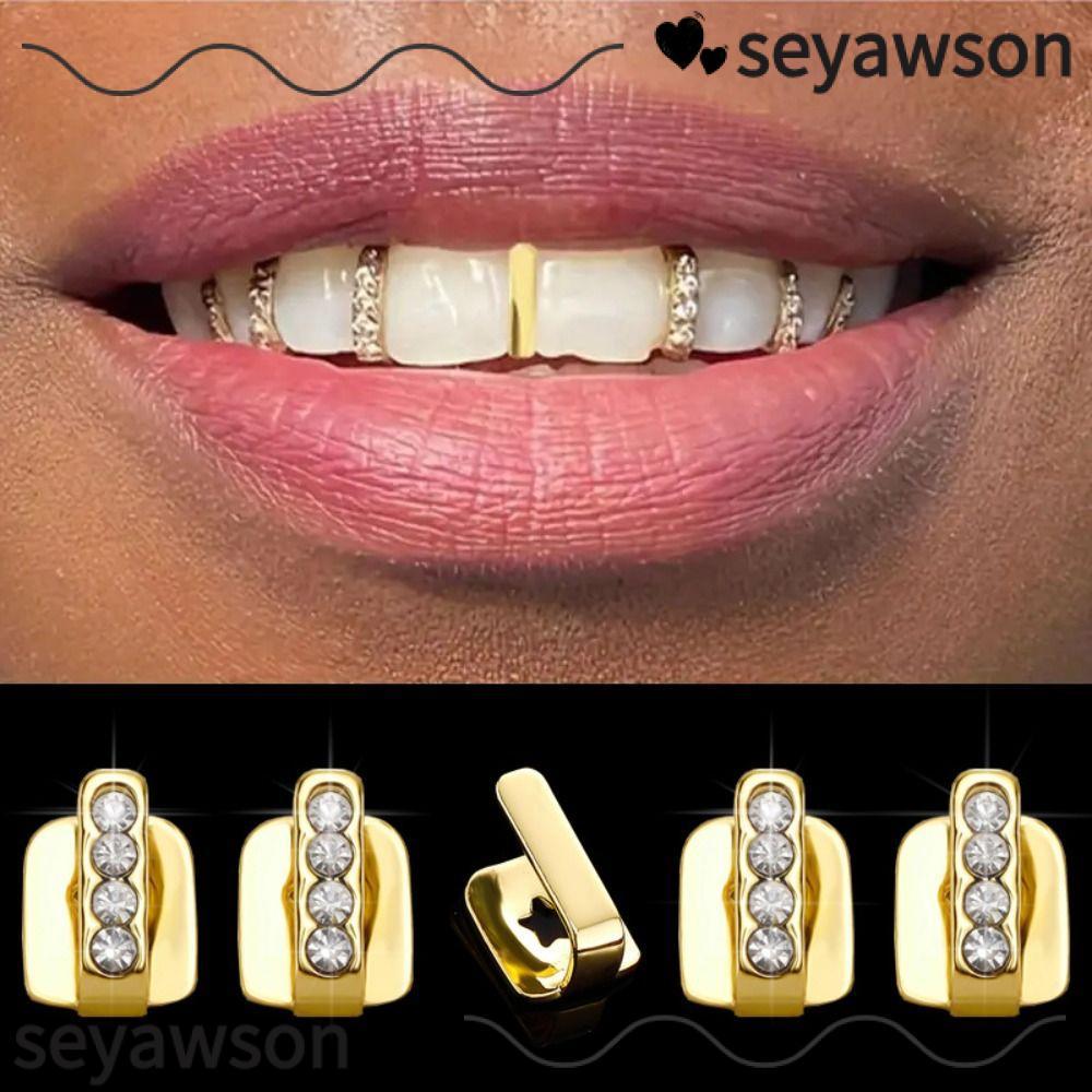 SEYAWSON 3 ชิ้น Grillz, Rhinestone เงาเพทาย Hip Hop ฟัน Grillz, เครื่องประดับฟันกลวงผู้หญิงผู้ชาย