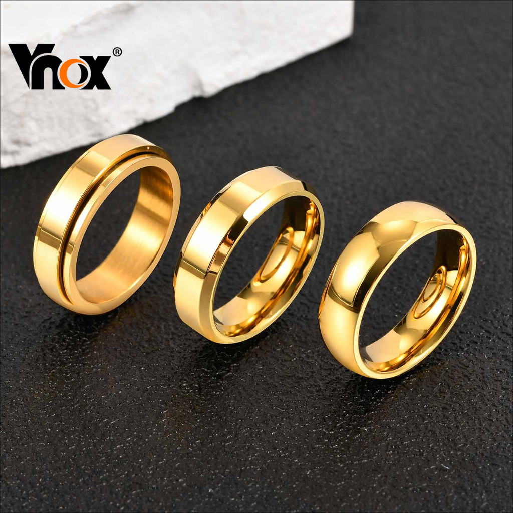 Vnox Rotatable & Plain แหวนสแตนเลสสําหรับผู้ชาย, Comfort Fit Spinner Band, Hypoallergenic Wedding & 
