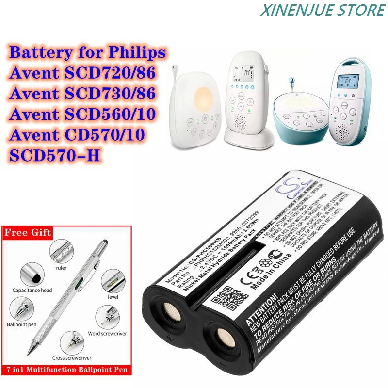 แบตเตอรี่มอนิเตอร์เด็ก 2.4V/1500mAh PHRHC152M000,996510072099 สําหรับ Philips Avent SCD720/86,SCD730