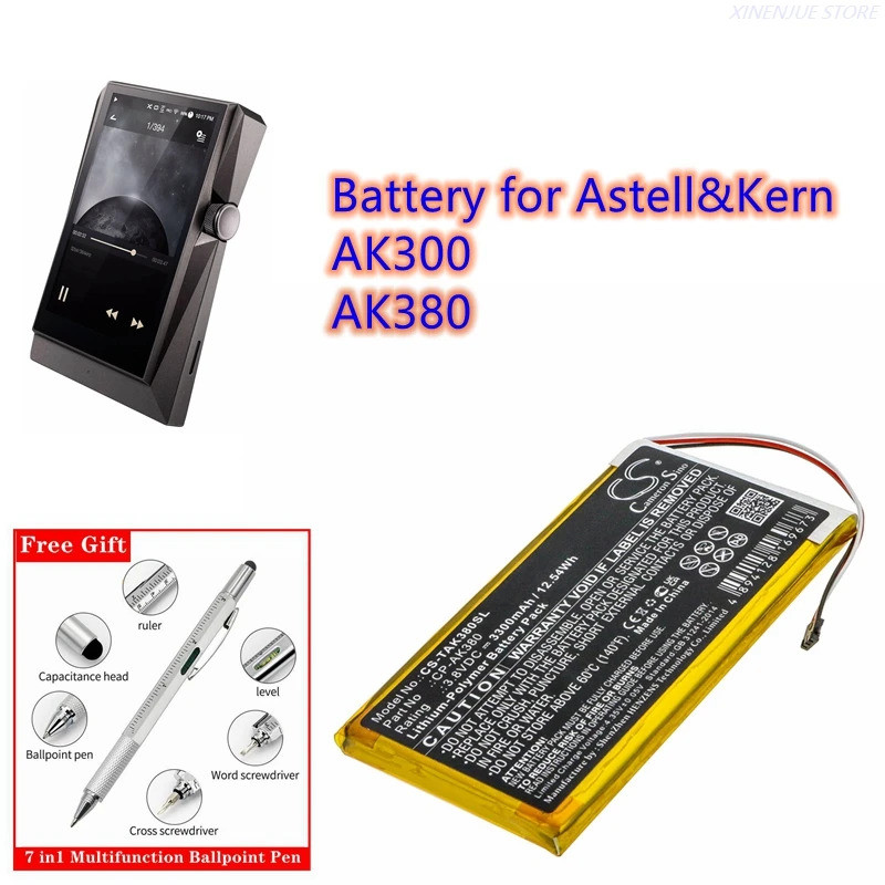 Media Player แบตเตอรี่ 3.8V/3300mAh CP-AK380 สําหรับ Astell & Kern AK300, AK380