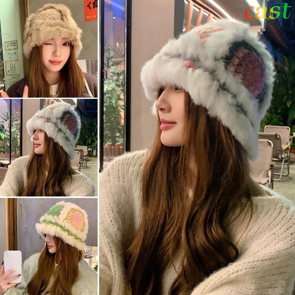CAST Winter Bucket Hat, Ear Protection Korean Style Womens Warm Hat, Casual Windproof Fuzzy Plush หม