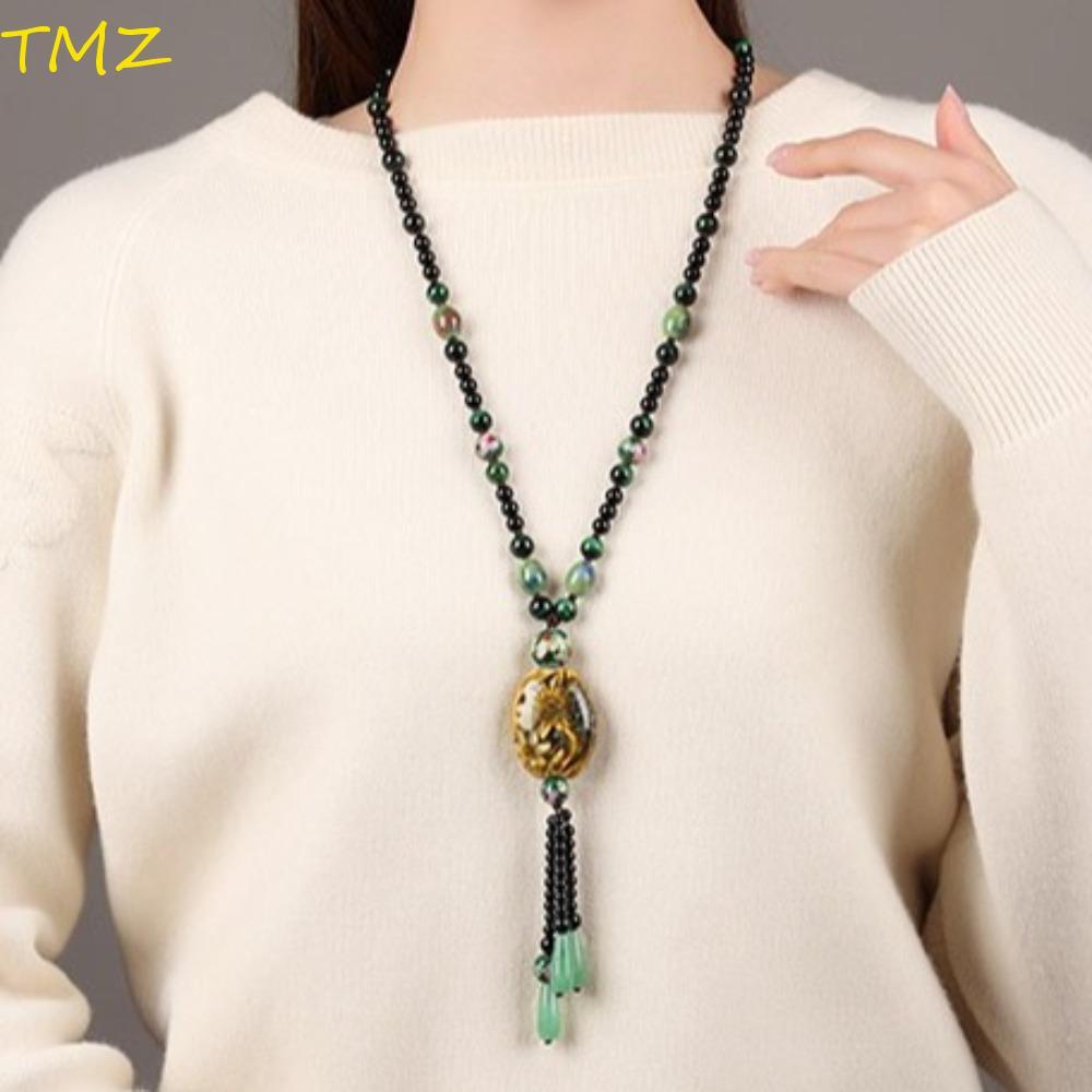 TMZ14968 สร้อยคอสไตล์ชาติพันธุ์, เครื่องประดับพู่สไตล์โบฮีเมียนเค้นคอ, ลูกปัดเรขาคณิตโบราณโกธิคโซ่เส