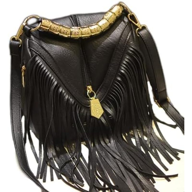 Vintage Hobo Crossbody Bag Tassel Shoulder Bag Fringed PU Leather Bohemian (1)