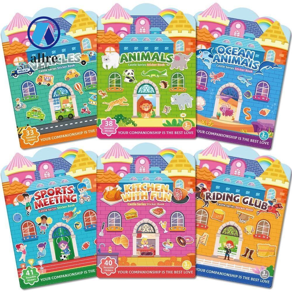 ALLRE Jelly Sticker Silent Book, Multi-theme Cartoon Quiet Book,Reusable Animal Vehicle Interaction 