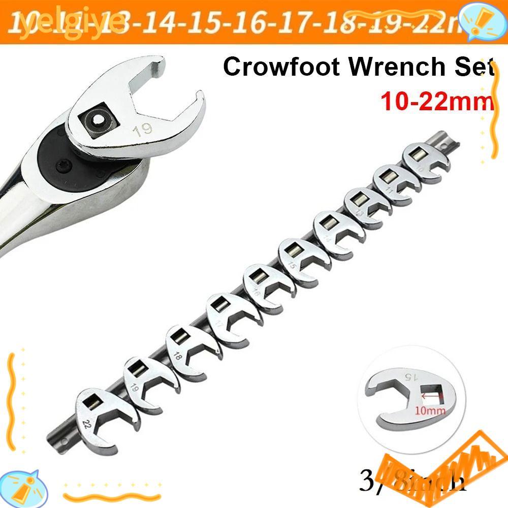 WGAWL 10 ชิ้น/เซ็ตประแจ Crowfoot, เหล็กคาร์บอนเมตริกเท้าเปิด End Spanner, 10-22 มม. 3/8 นิ้วไดรฟ์ Horn ประแจเครื่องมืออุปกรณ์เสริม