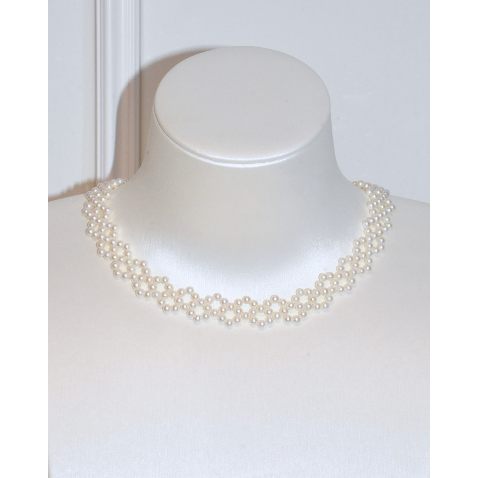 4A Freshwater Round Necklace in Silver 925 WG Plated - Woven Pearly - White (3 -4mm)
