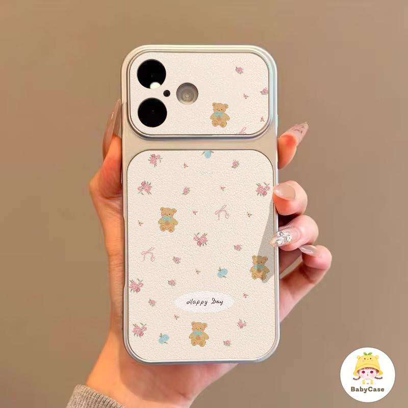 เคสไอโฟน17 เหมาะสำหรับ IPhone 11 15 14 13 17 12 16 Pro MAX 16 Plus 14 15 Plus กรอบโทรศัพท์รูปหมีเท็ดดี้ลายดอกไม้สีชมพู