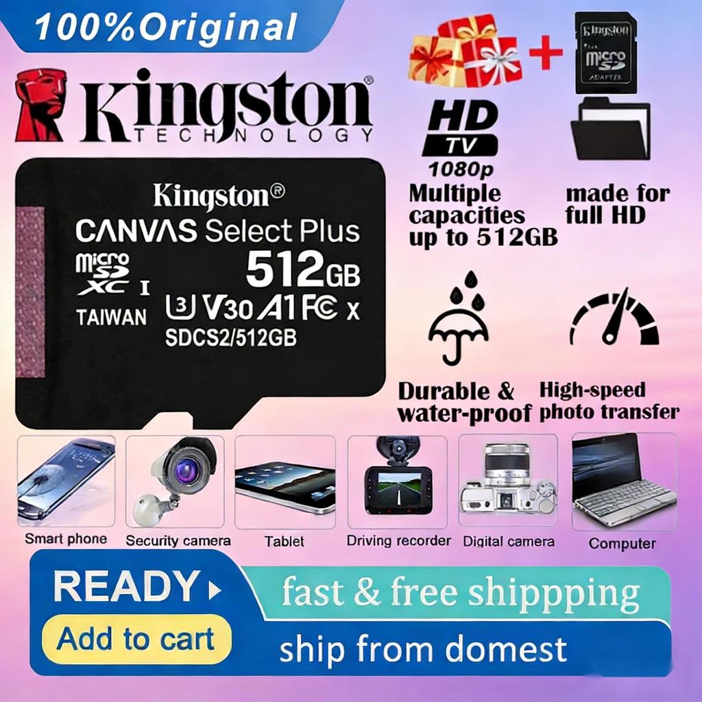 Kingston A2 128GB Class10 โทรศัพท์มือถือ กล้องวงจรปิด A1 ขายดี SDCard แท้100% ตัวอ่านเมมโมรี่การ์ด c