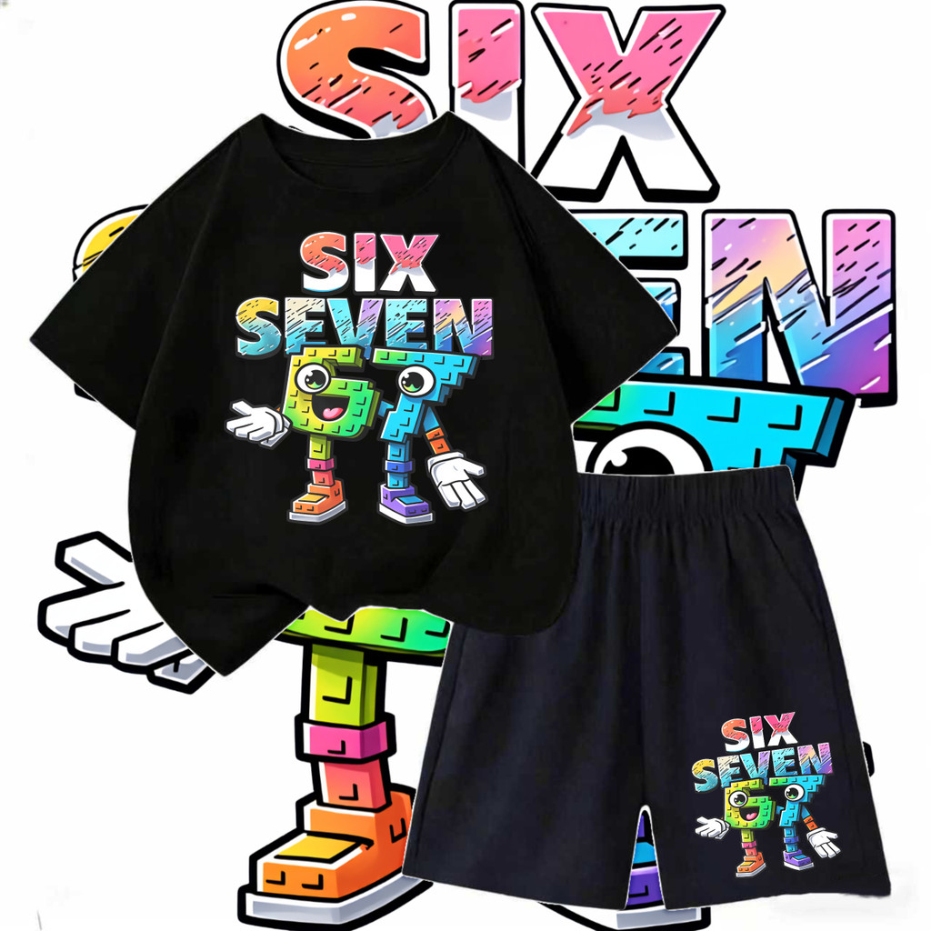 ชุดเสื้อผ้าเด็ก 2 ชิ้น เสื้อและกางเกง 67 ภาพการ์ตูนกราฟฟิตี ผ้าฝ้ายระบายอากาศได้ เสื้อผ้า casual ฤดูร้อนสำหรับเด็กชาย