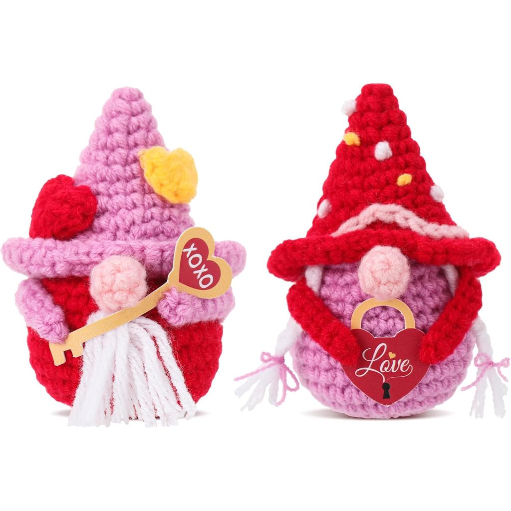 2 ชิ้น Gnome ตกแต่งวันวาเลนไทน์, Handmade โครเชต์ Gnome ของขวัญสําหรับเขาของเธอเครื่องประดับตกแต่งวั