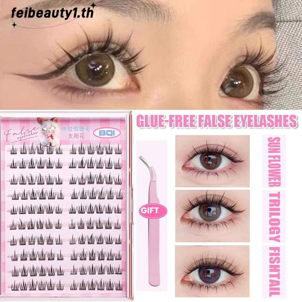 ฟรีแหนบเหตุการณ์BQI 100-120 Cluster ขนตาปลอมกาว Self-Adhesive ใหม่อัพเกรด Softer Lashes กาวฟรี 10-12
