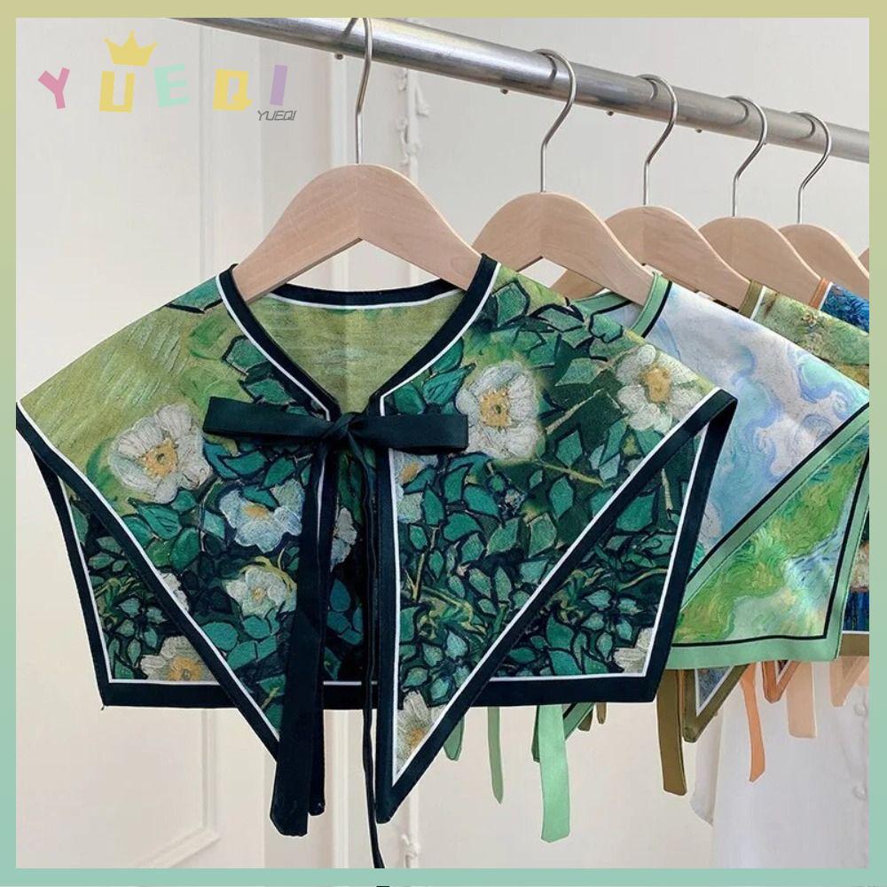 เสื้อปกปลอมถอดได้ พร้อมสายคล้องคอลายดอกไม้ สไตล์วินเทจสำหรับผู้หญิง