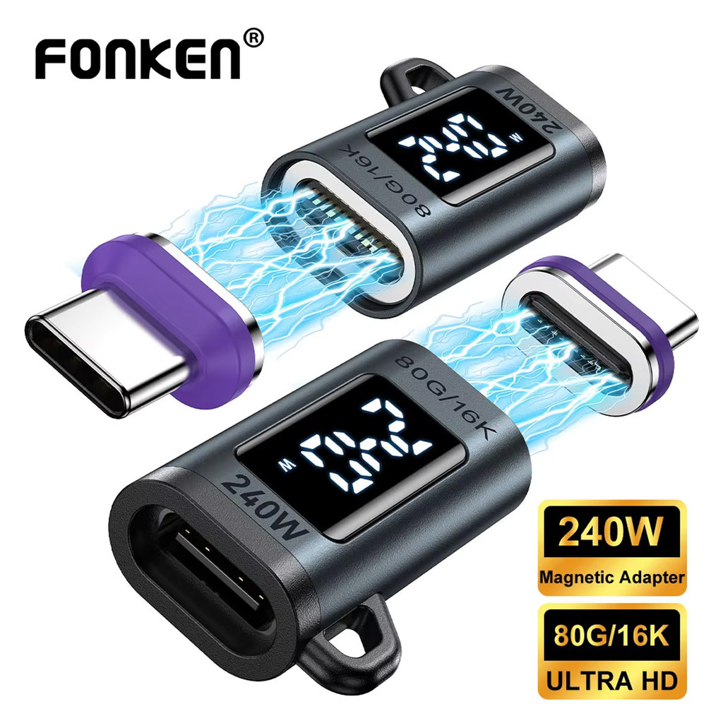 Fonken PD240W อะแดปเตอร์ Type-C แม่เหล็ก 24Pin จอแสดงผลดิจิตอล 80Gbps/16K การส่งผ่านวิดีโอสําหรับโทร