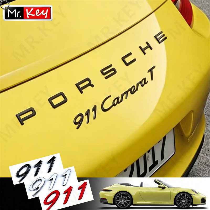 [Mr.Key] สําหรับ Porsche 911 ป้ายด้านหลัง Fit 997/991/992 Carrera Turbo GTS สีดํา/โครเมียม สัญลักษณ์
