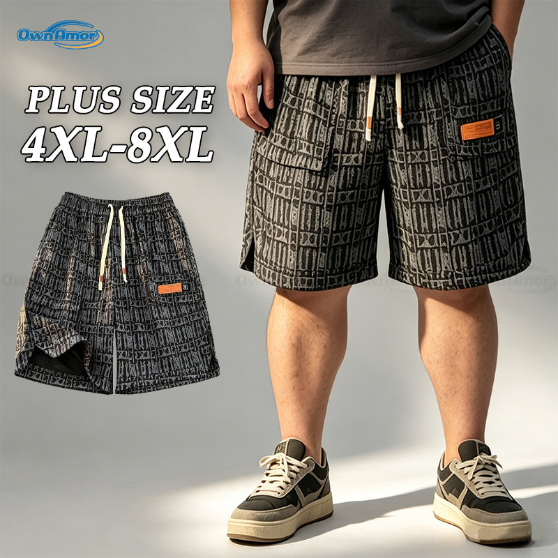 【ส่งจากไทย 4XL-8XL】กางเกงขาสั้นมัดย้อม ไซซ์ใหญ่พิเศษ ผ้าลูกฟูก เอวสม็อค ระบายอากาศดี