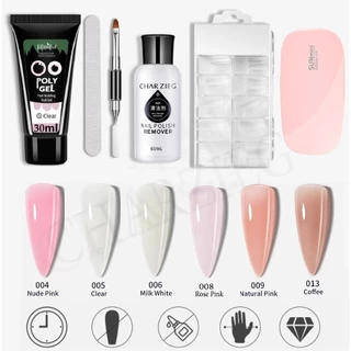 Moziur Poly Gel ต่อเล็บ 30ml. โพลี่เจล 1หลอด +Slip Solution+พู่กัน+บล็อคต่อเจล+ตะไบ
