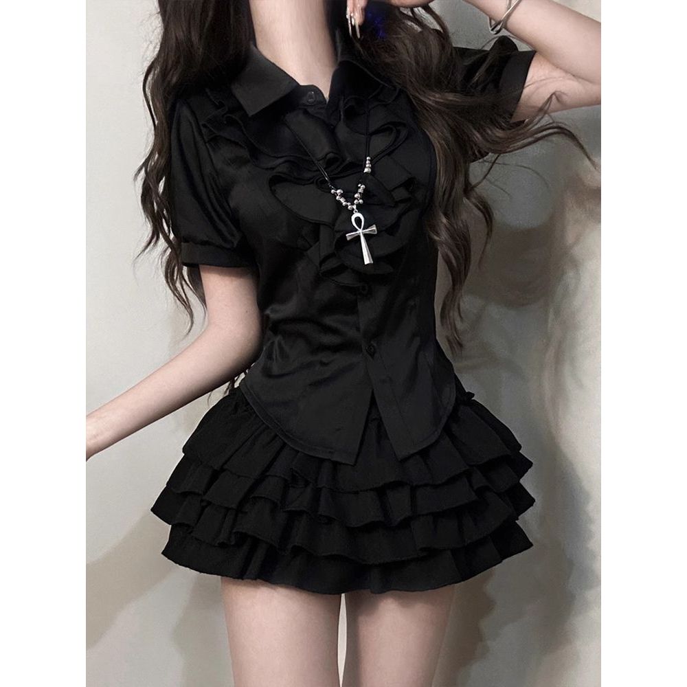 Sleeve Summer Puffy Gothic Short Skirt New Style Shirt Design Palace Dark MPTK