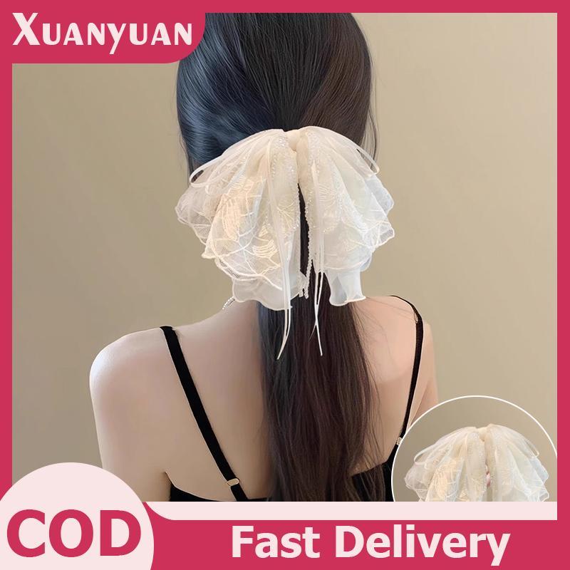 XUAN French Lace Bow หางม้าคลิปสไตล์วันหยุดหวานคลิปฉลาม Elegant Hairpin เครื่องประดับผม TH
