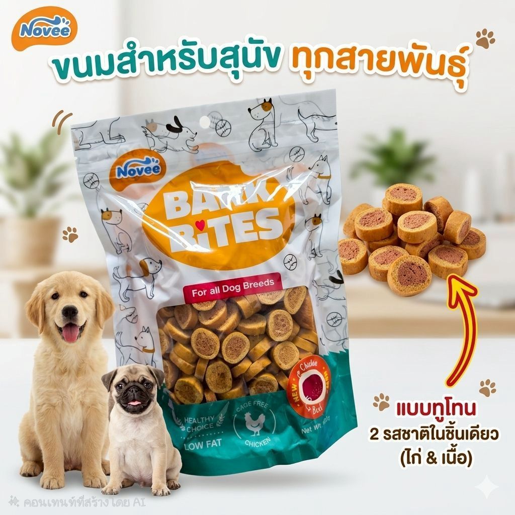 BARK BITES ขนมสุนัขสอดไส้ทูโทน 2 รสชาติในชิ้นเดียว เหมาะสำหรับสุนัขทุกสายพันธุ์