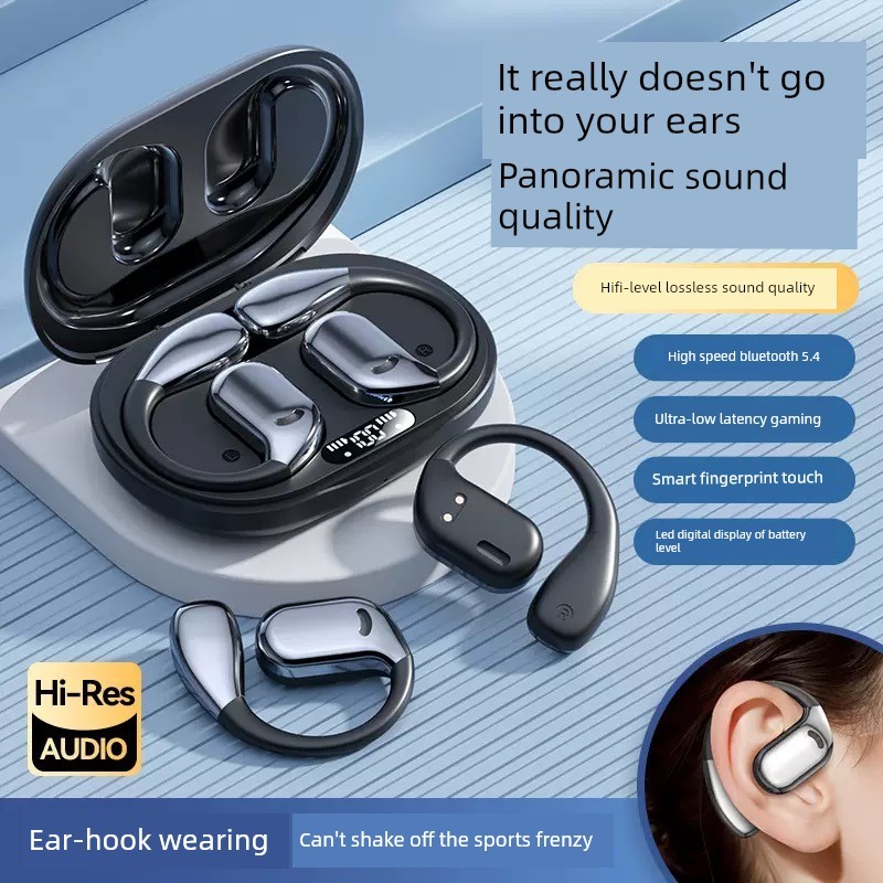 หูฟังบลูทูธ หูฟัง bluetooth 2025 ชุดหูฟังบลูทูธสไตล์ใหม่ไร้สายแขวนหูประเภทอากาศการนํากระดูกไม่สามารถ
