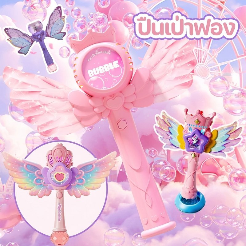 ไม้กายสิทธิ์ฟองอัตโนมัติไฟฟ้า Light Up Fairy Bubble ของเล่นเด็กวันเกิด Party ของขวัญกลางแจ้ง