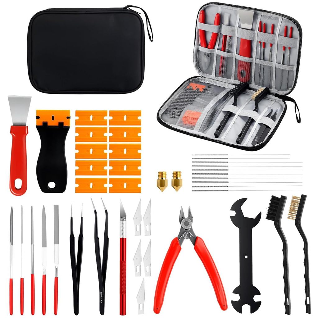 11-52pcs PRO 3D เครื่องพิมพ์ชุดเครื่องมือหัวฉีดสีแดงเครื่องมือทําความสะอาด Removal Scrapers ไฟล์แปรงเครื่องตัดลวดมีดแกะสลักสําหรับ FDM/SLA เครื่องพิมพ์ชุดอุปกรณ์เสริม