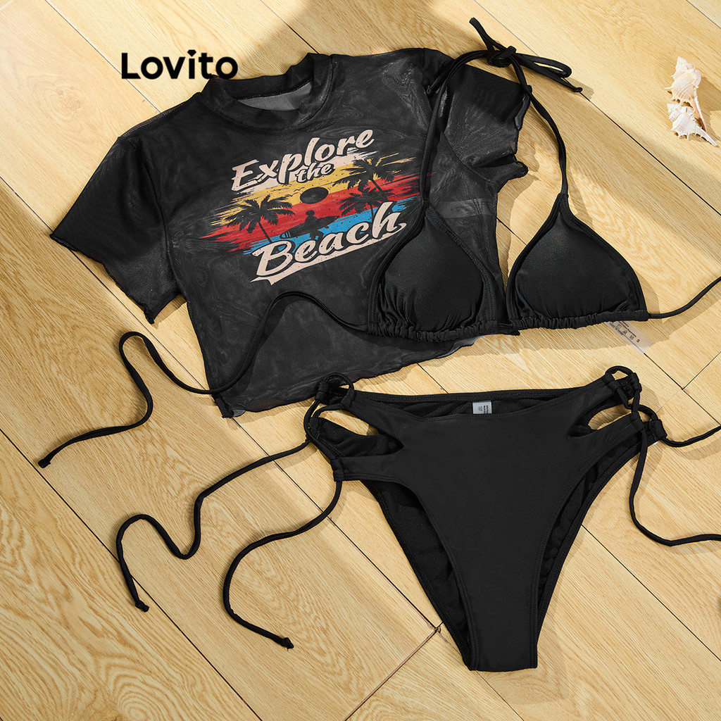 Lovito بيكيني شبكي بألوان متباينة سريع الجفاف — صورة 2
