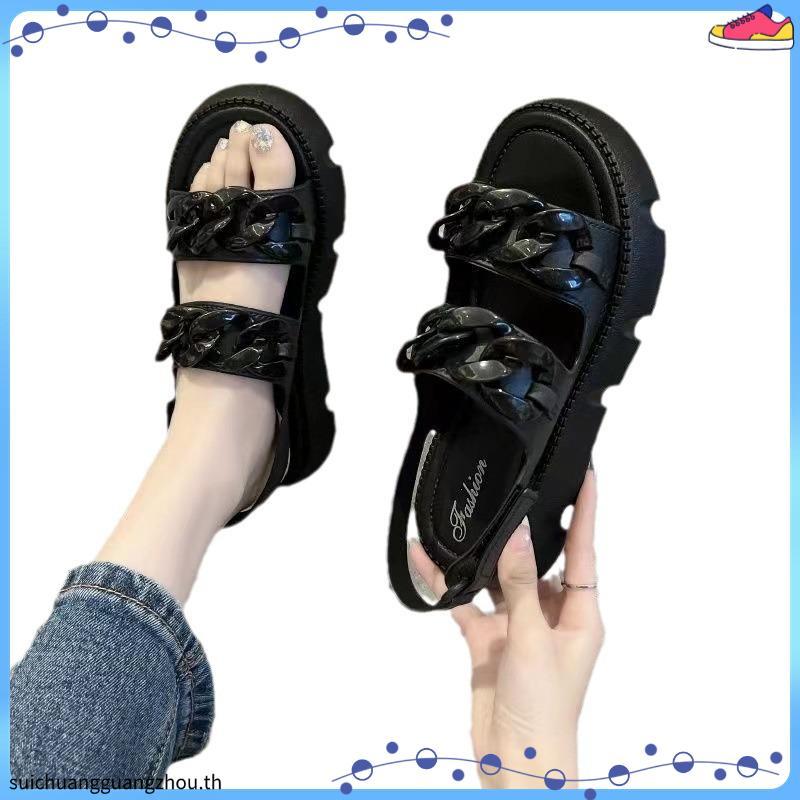 ใหม่ล่าสุดรองเท้าแตะผู้หญิง Jelly Rubber Sandals Chain Pattern Soft Back Strap สบาย Anti Slip HILOS 