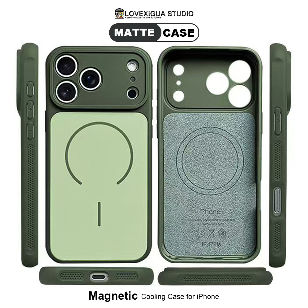 สีเรียบง่ายเคลือบด้วยเคสโทรศัพท์แม่เหล็กสําหรับiPhone 17 Pro Max 16 15 14 13 Pro Maxกรณีด้านข้างventความร้อนกระจายความร้อนฝุ่นกันกระแทกป้องกันปลอกปก