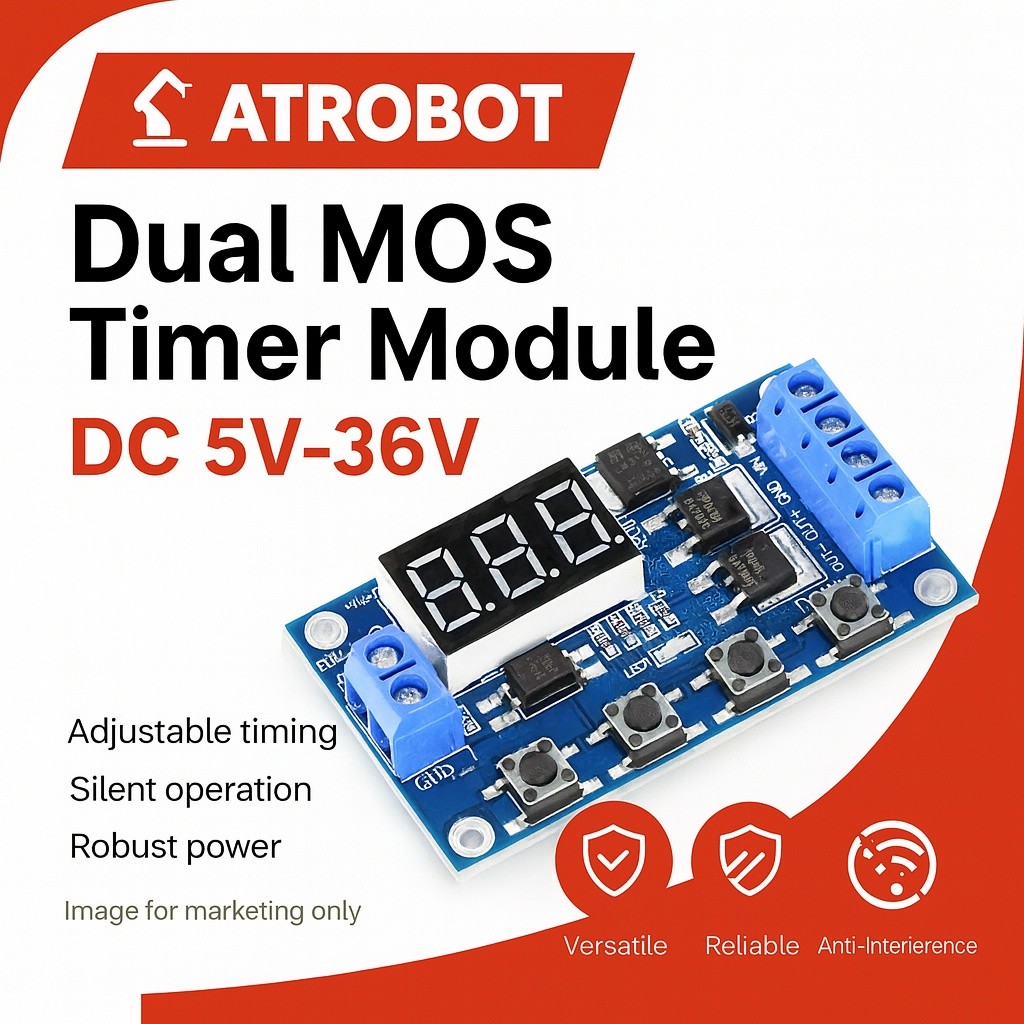 Dual MOS Timer Module ตั้งเวลา 0.1s-999 นาที, 5-36v, Trigger High 3-24v, Output 30A, จอดิจิตอล, 60x3