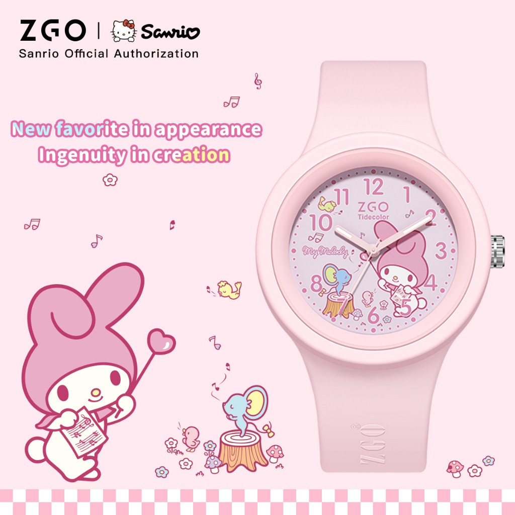 ZGO x Sanrio Melody นาฬิกาข้อมือเด็กกันน้ำ 30 เมตร สไตล์นักเรียน เหมาะสำหรับเด็กผู้หญิง 877