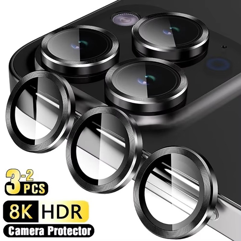 3 ชิ้นโลหะกล้องเลนส์ป้องกันสําหรับ iPhone 17 16 15 11 12