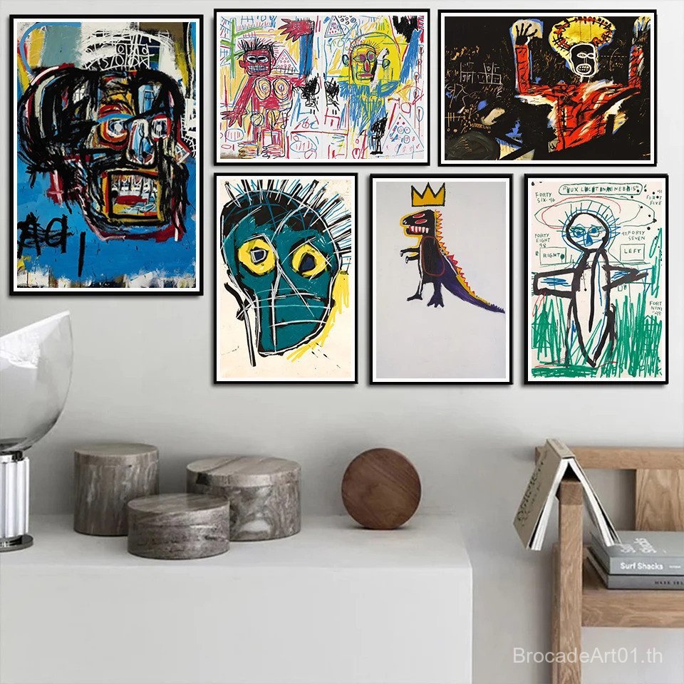 Jean Michel Graffiti โปสเตอร์และพิมพ์ศิลปินภาพวาดผ้าใบ Modern Wall Art ภาพสําหรับห้องนั่งเล่นตกแต่งบ้าน M4AJ