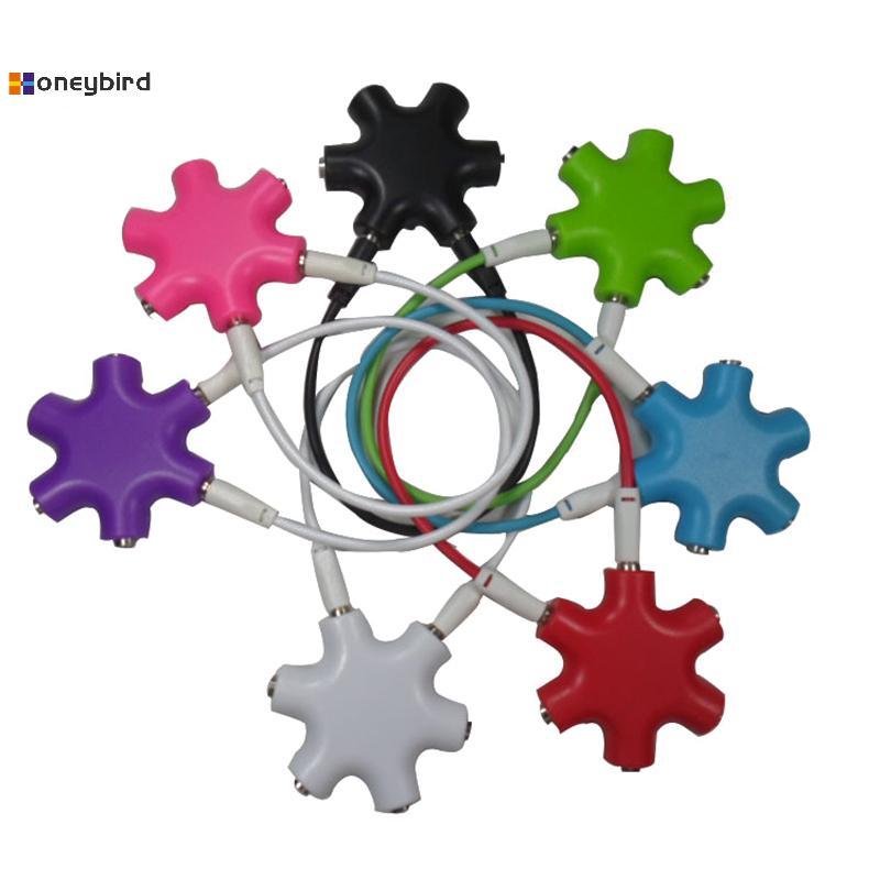 Kaleidoscope 6 พอร์ตหูฟัง Aux Splitter 6 In 1 อุปกรณ์เสริมสมาร์ท Audio Aux Cable Splitter 3.5 มม.1 ช