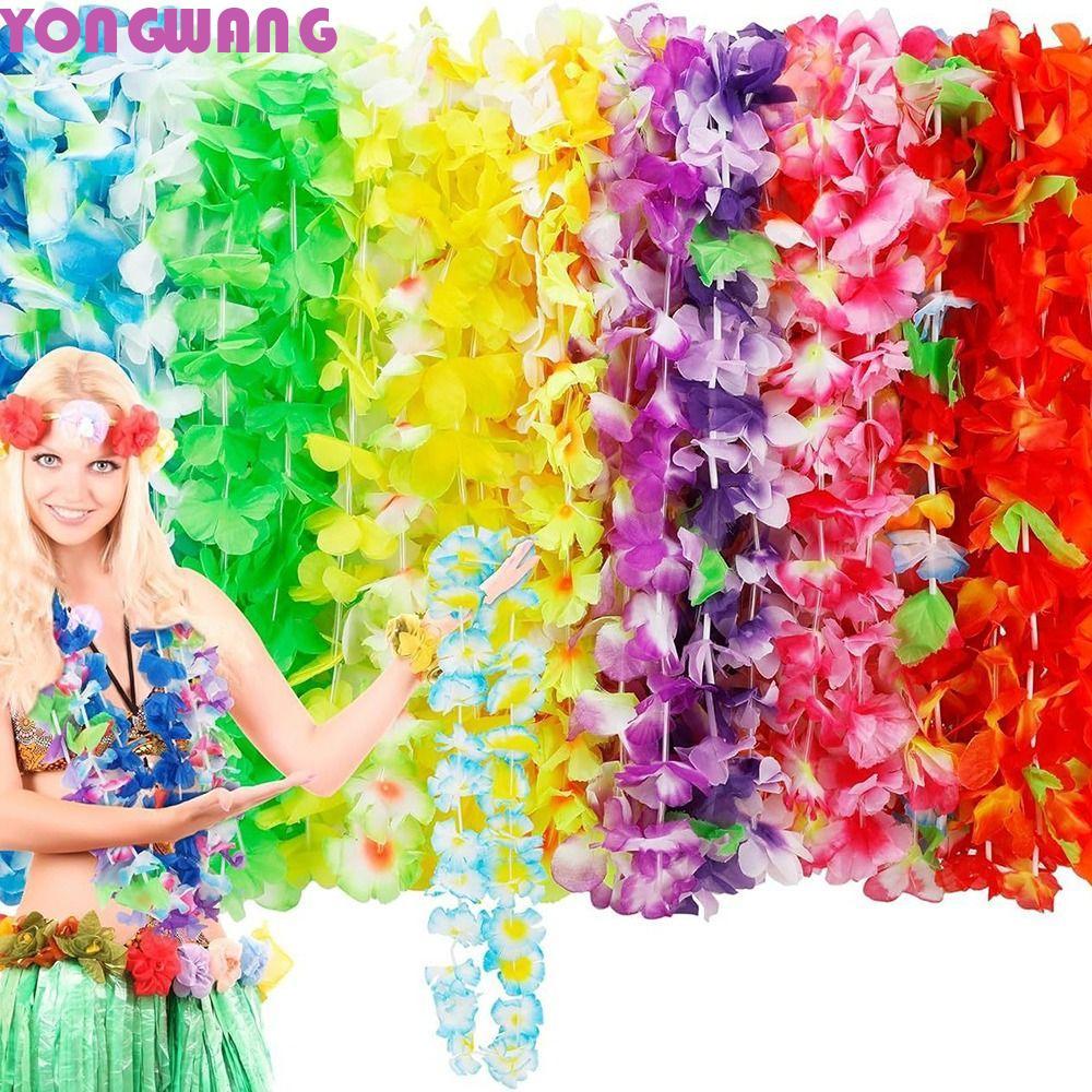 YONGWANG66HR 24/50/100Pcs Hawaiian Leis,Reusable สีสันผ้าไหมดอกไม้สร้อยคอ, Garland ตกแต่งชายหาดวันหย