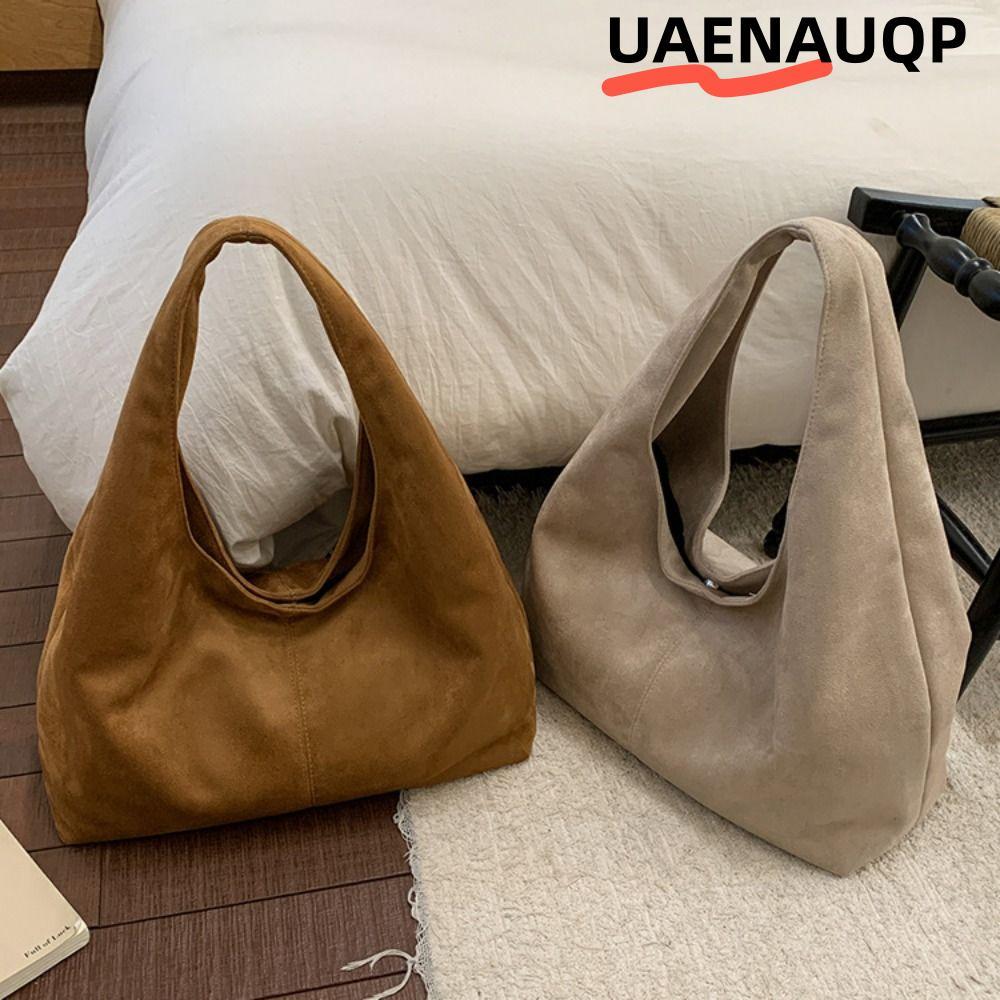 กระเป๋าสะพายไหล่ผู้หญิง UAENAUQP, Suede Retro Underarm Bag, Casual Solid Color Large Capacity Tote Bag