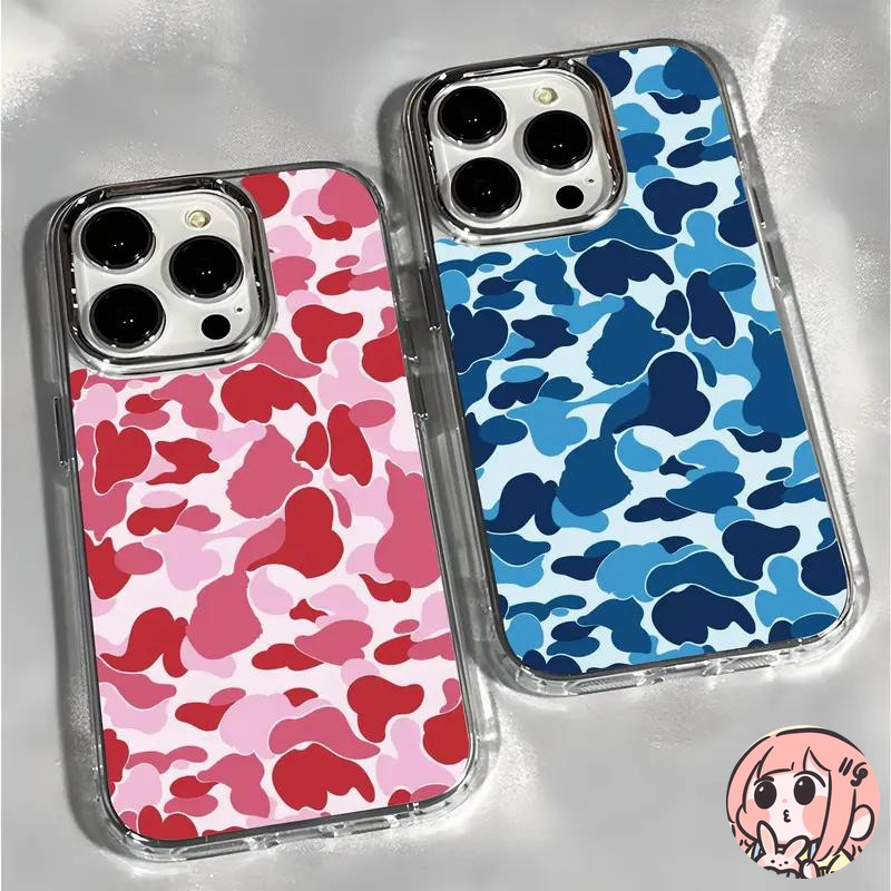 เคสไอโฟน17 สำหรับ IPhone 13 11 17 Air 16 15 12 14 Pro Max XR 6 6S 8 7 16 Plus XS X เคสชุบเงา ลายคามูฟลาจ คู่รัก สไตล์ฮิต