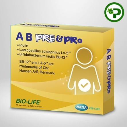 Mega We Care A B Pre&Pro 10 sachet เมก้าวีแคร์ เอ บี พรีแอนด์โพร 10 ซอง Prebiotic + Probiotic