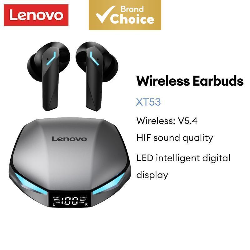 Lenovo XT53 TWS Bluetooth 5.4 หูฟังไร้สายหูฟังสําหรับเล่นเกมกันน้ําจอแสดงผลแบตเตอรี่ LED ไฮไฟสเตอริโอชุดหูฟังพร้อมไมโครโฟน HD สําหรับเล่นกีฬาโทรศัพท์ทั้งหมด