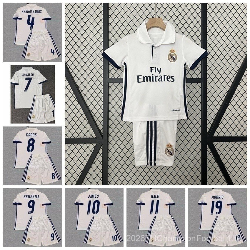 [เด็ก SSS+]2016-17 Real Madrid Retro Season Home Football Jersey Kit Ramos Ronaldo CR7 Kros Benzema 